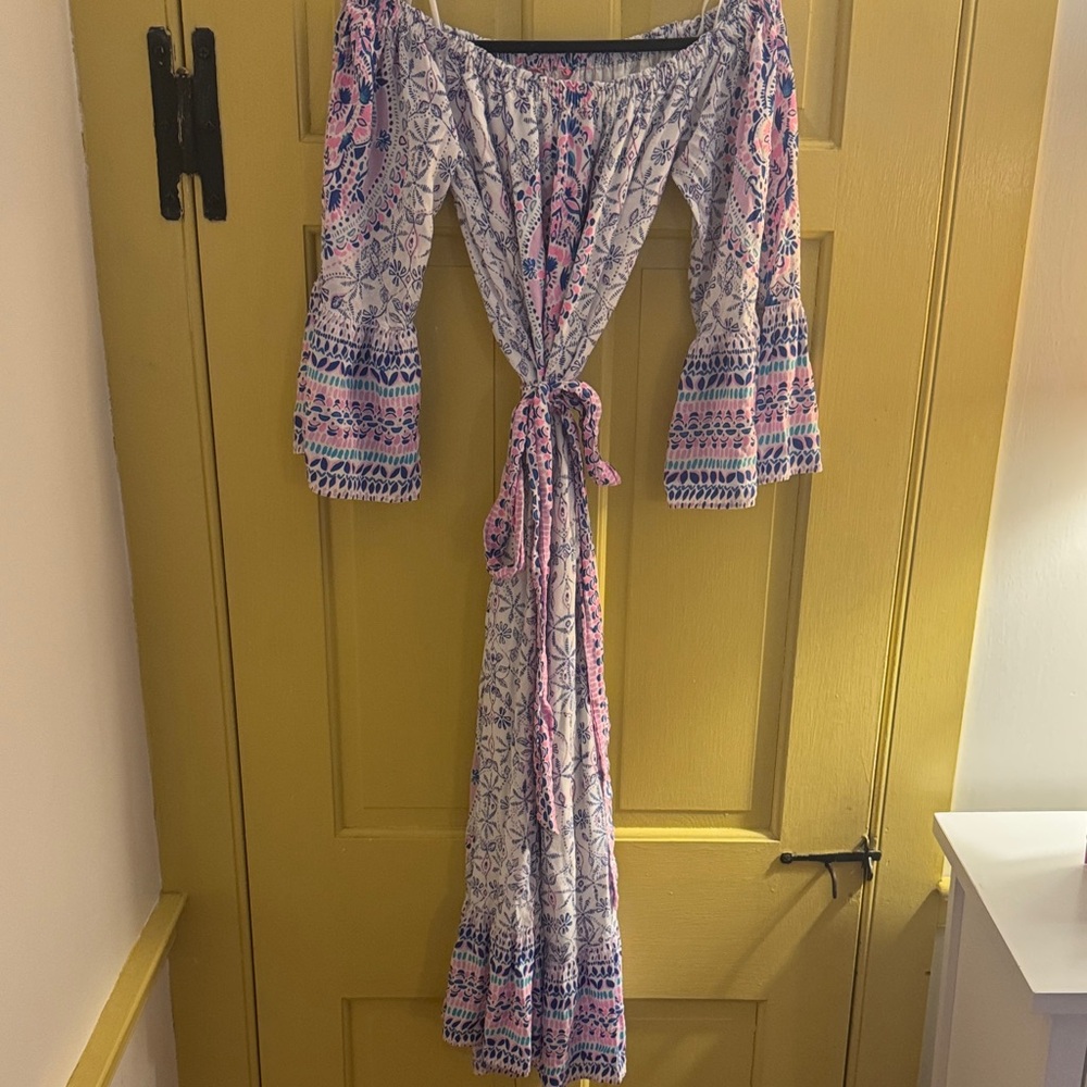 Lilly Pulitzer sz ? m? Floral Off-Shoulder Maxi Dress w/ belt tie waist